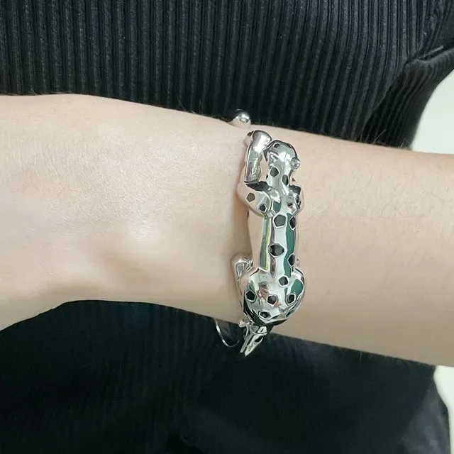 Bracelet Cartier Panthère Motif Argent et Noir Émail 9