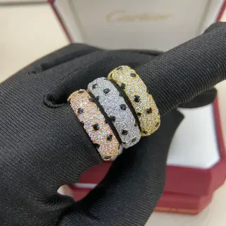 Cartier Panthère Pavé Diamond and Onyx Wide Band Rings
