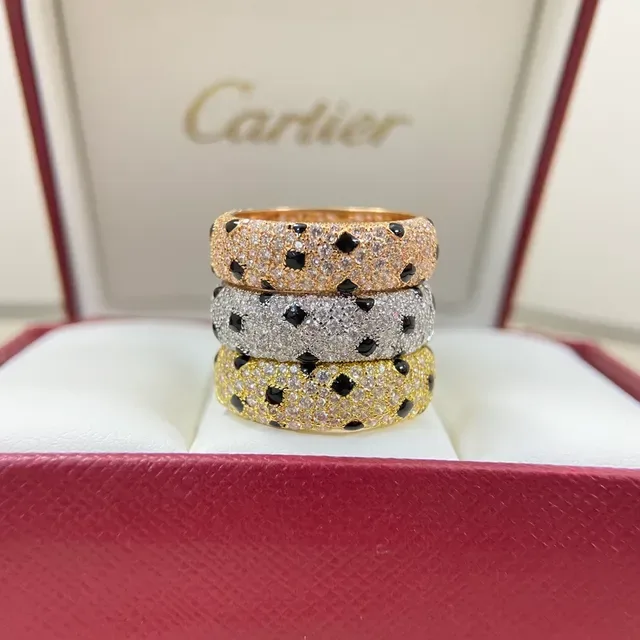 Bagues Cartier Panthère Diamants Pavés et Onyx Large Bande 6