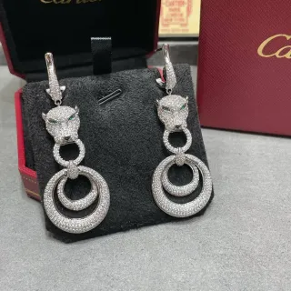 Cartier Panthère Silver Green Panther Head Motif Pavé-Set Stones Earrings
