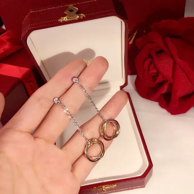 Boucles d'oreilles Cartier Trinity Tricolor Or Chaîne 1