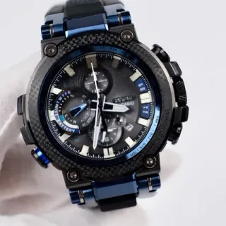 Casio Black Blue Carbon Fiber Bezel Titanium Bracelet Watch