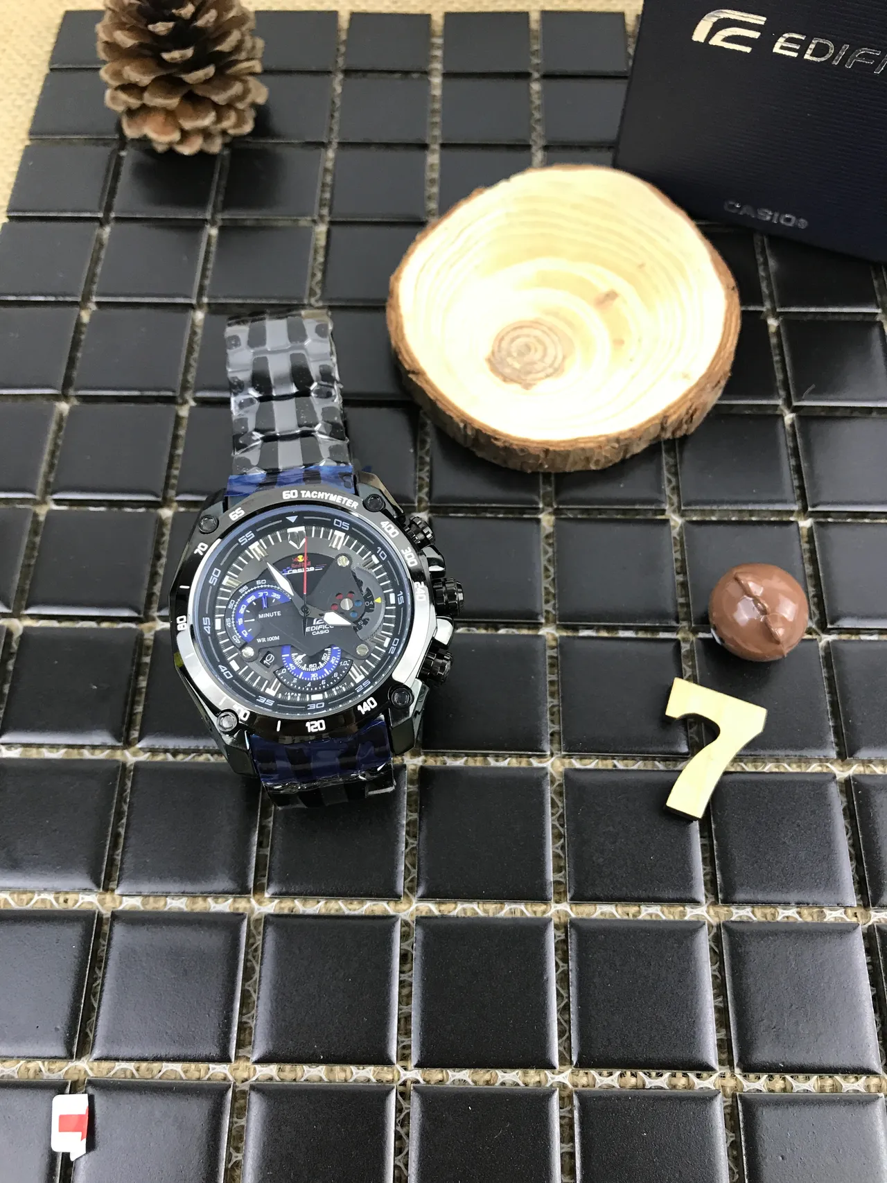 Casio Edifice Black Blue Ion-Plated Case Subdials Watch 3