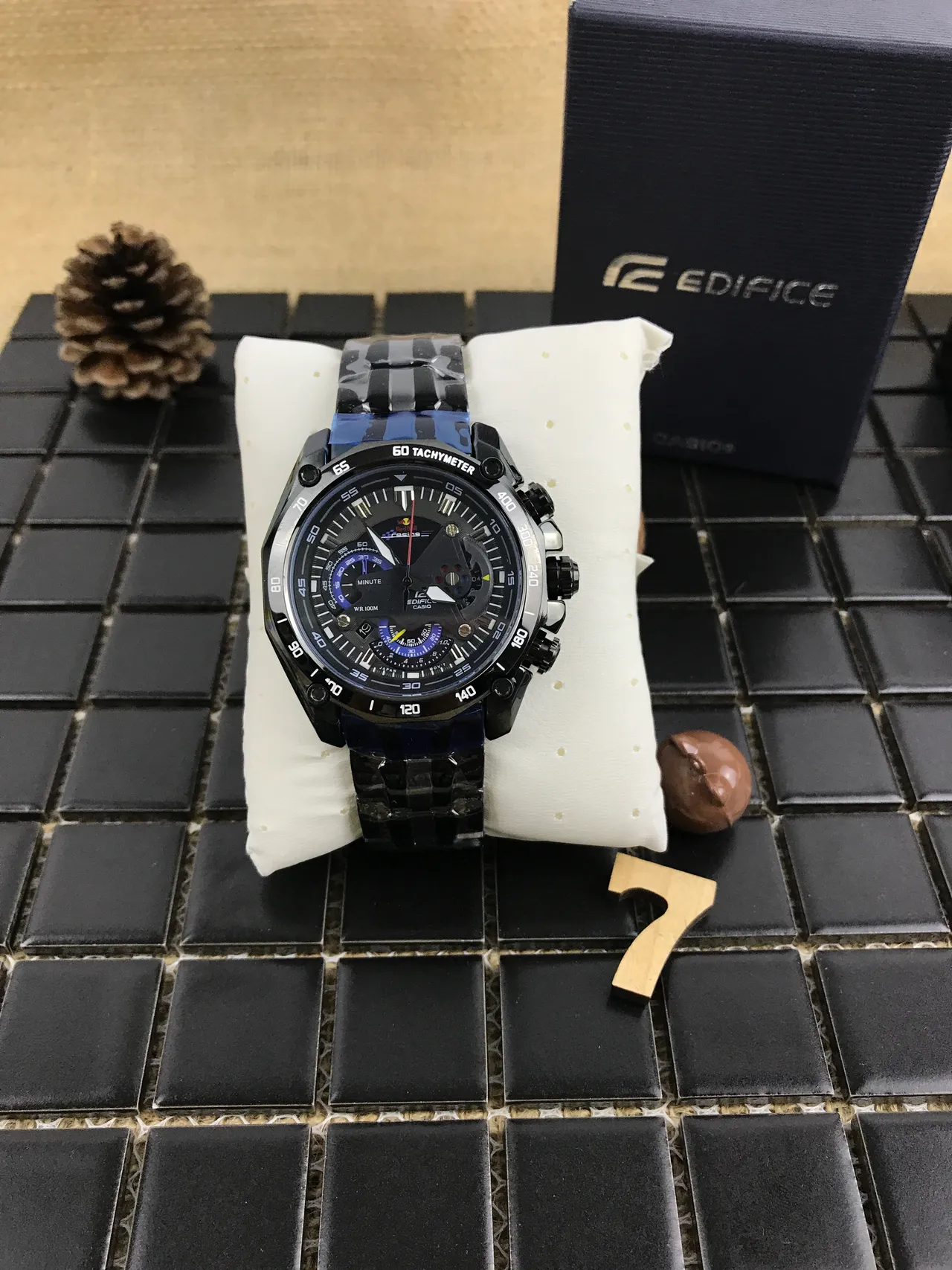 Casio Edifice Black Blue Ion-Plated Case Subdials Watch 6