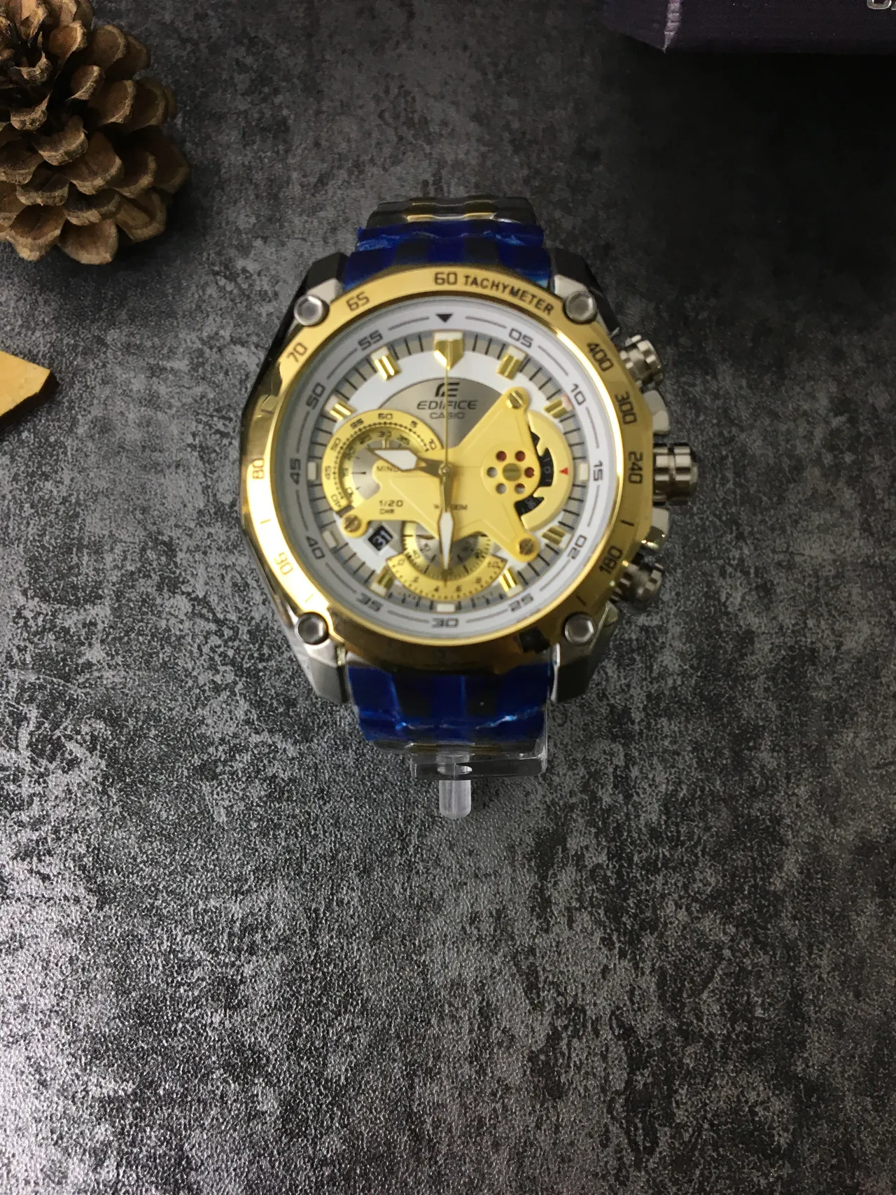 Casio Edifice Chronograph Gold and Blue Sports Watch 4