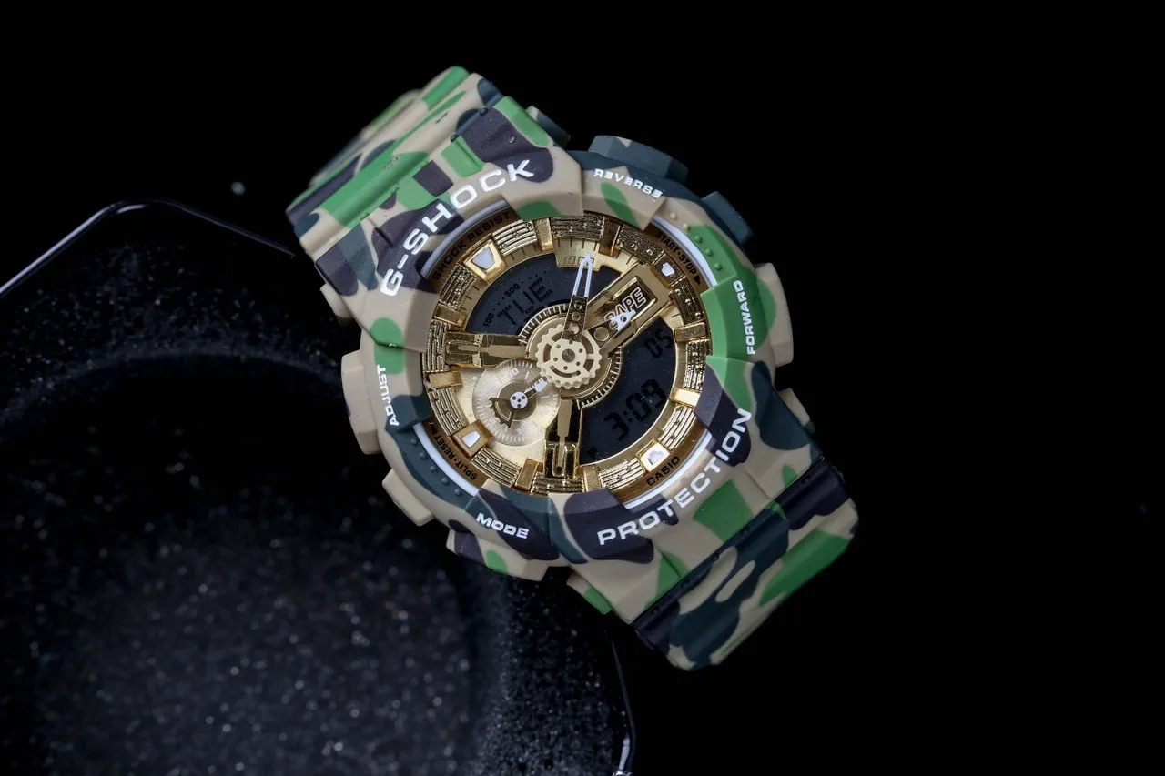 Casio G-Shock كاموفلاج وذهبي ساعة رياضية 6