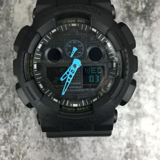 Casio G-Shock GA-100 Negro Azul Mate Resina Construcción Audaz Analógico-Digital Híbrido Cara Reloj