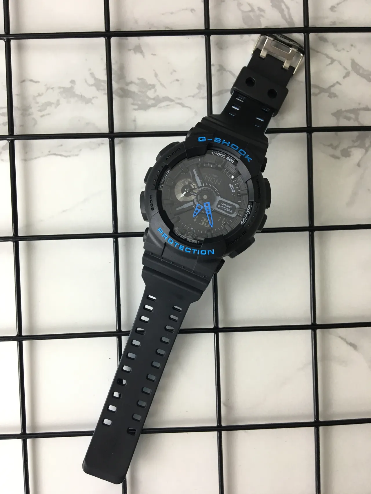 Casio GA-110 Black Blue Matte Resin Case Bold Accent Typography Watch 6