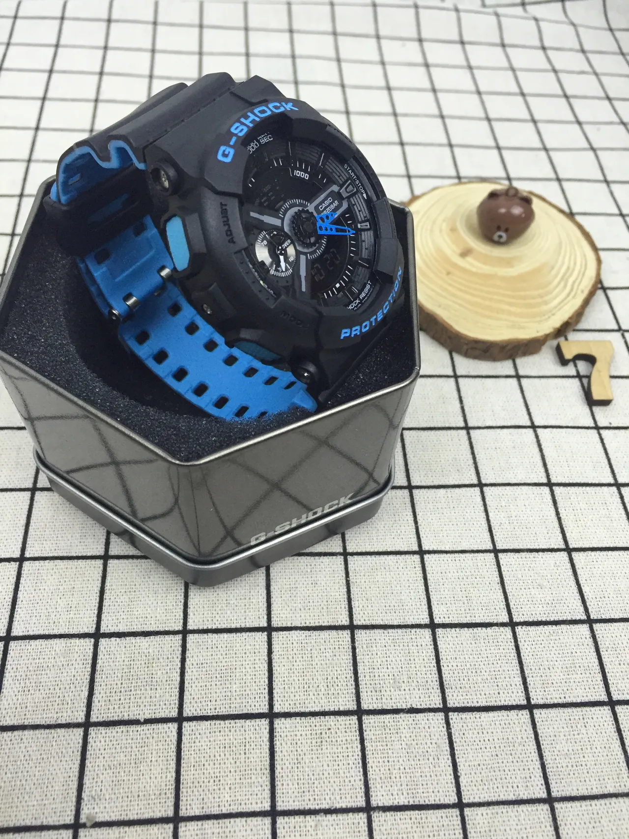 Casio GA-110 Black Blue Matte Resin Case Bold Accent Typography Watch 8