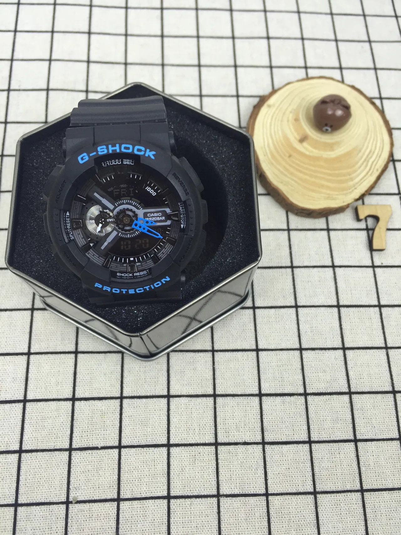 Casio GA-110 Black Blue Matte Resin Case Bold Accent Typography Watch 10