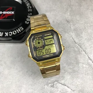 Casio Gold Black Stainless Steel Square Digital-Analog Hybrid Quartz Watch