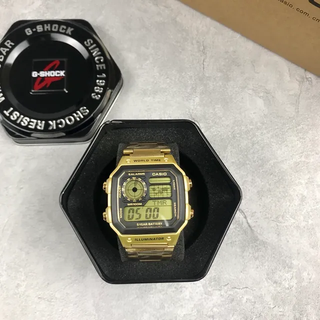 Casio Montre Quartz Hybride Digital-Analogique en Acier Inoxydable Carrée Or Noir 5