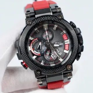 Casio MT-G Bisel de Fibra de Carbono Correa Roja Reloj Deportivo