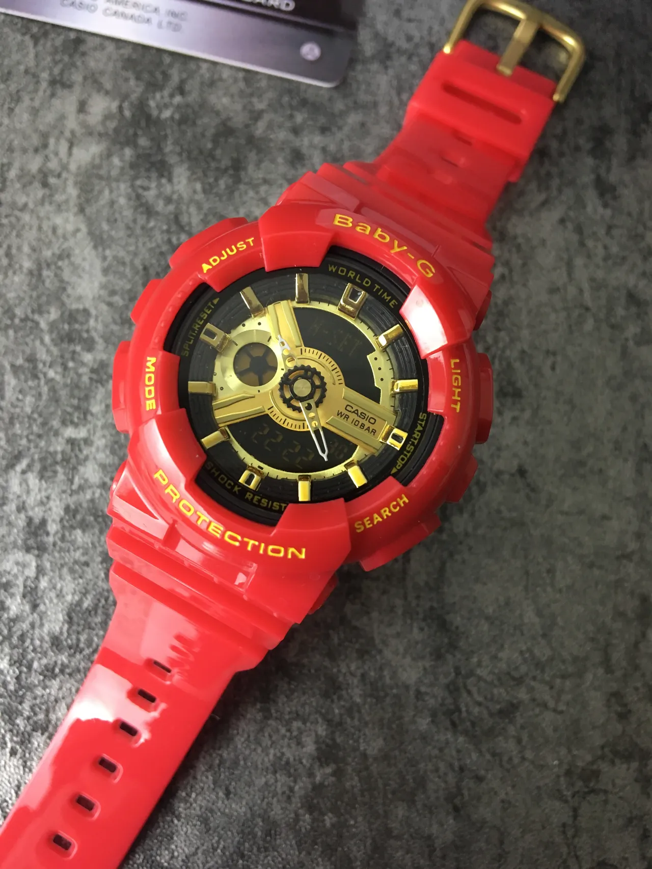 Casio Red Gold Construção Resistente de Resina Analog-Digital Hybrid Display Watch 5