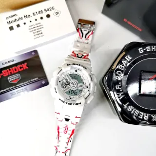 Casio সাদা লাল অ্যানালগ-ডিজিটাল হাইব্রিড রেজিন কেস ঘড়ি