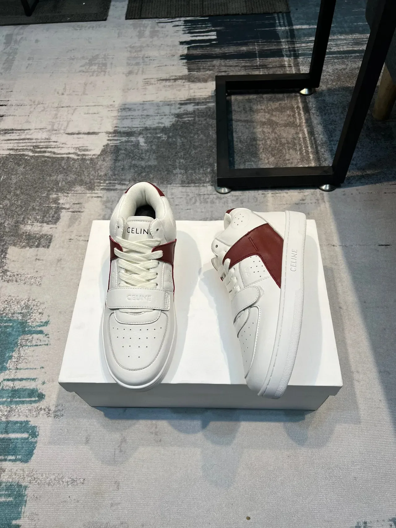 Celine CT-01 White and Burgundy Lifestyle Sneakers 4