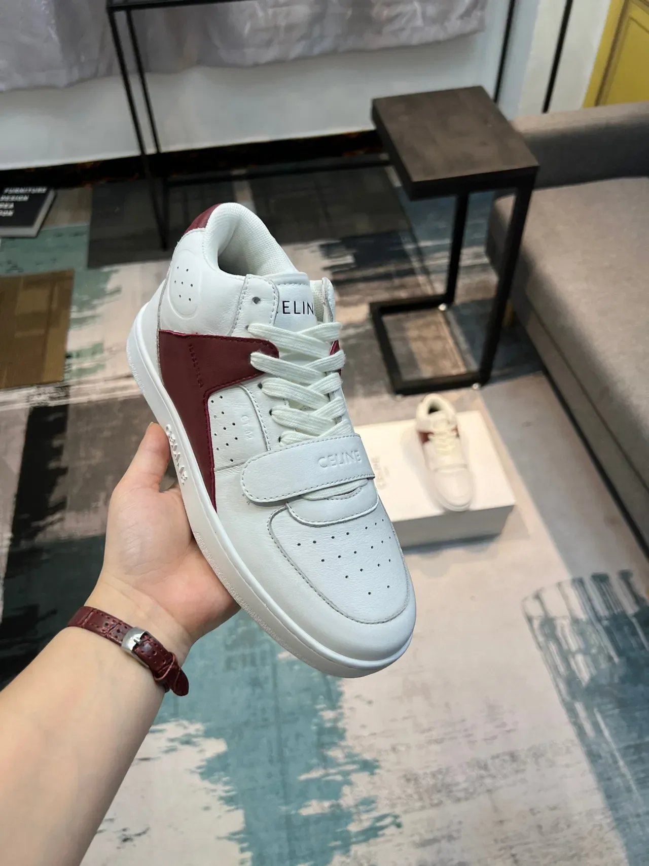 Celine CT-01 White and Burgundy Lifestyle Sneakers 7