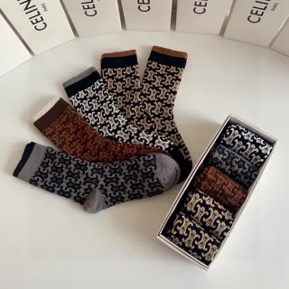 Celine Monogram Intarsia Knit Crew Socks