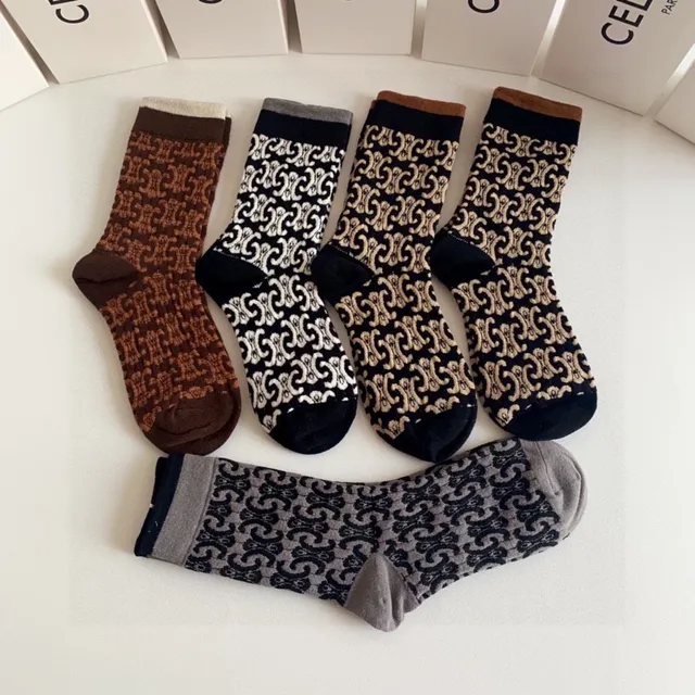 Celine Monogram Intarsia Knit Crew Socks 3