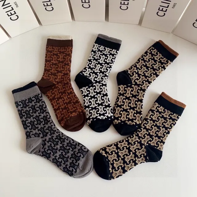Celine Monogram Intarsia Knit Crew Socks 4