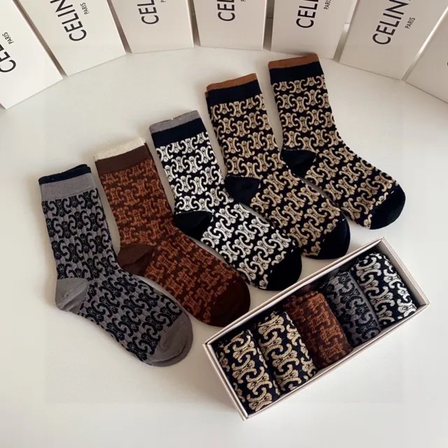 Celine Monogram Intarsia Knit Crew Socks 7
