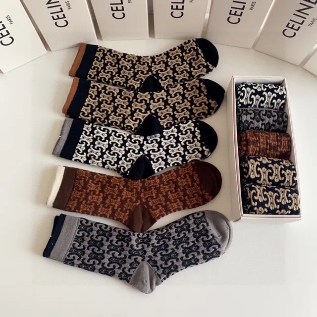 Celine Monogram Intarsia Knit Crew Socks 8