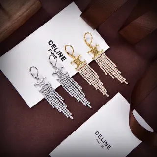 Celine Triomphe Crystal Fringe Earrings