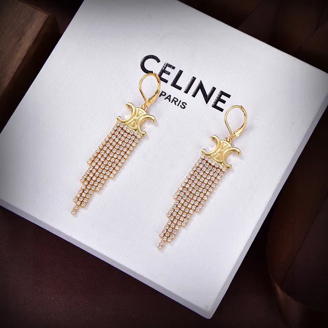 Celine Triomphe Crystal Fringe Earrings 2