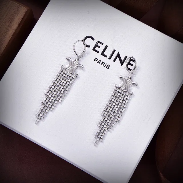 Celine Triomphe Crystal Fringe Earrings 3