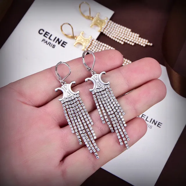 Celine Triomphe Crystal Fringe Earrings 4
