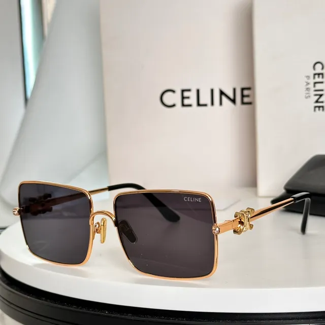 Celine Triomphe Gold Brown Square Frame Double Bridge Sunglasses 2