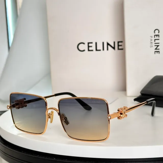 Celine Triomphe Gold Brown Square Frame Double Bridge Sunglasses 3
