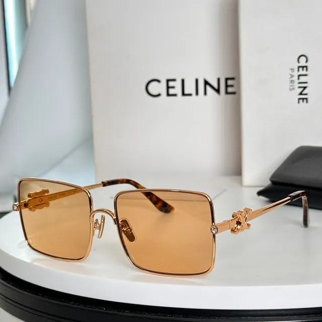 Celine Triomphe Gold Brown Square Frame Double Bridge Sunglasses 4