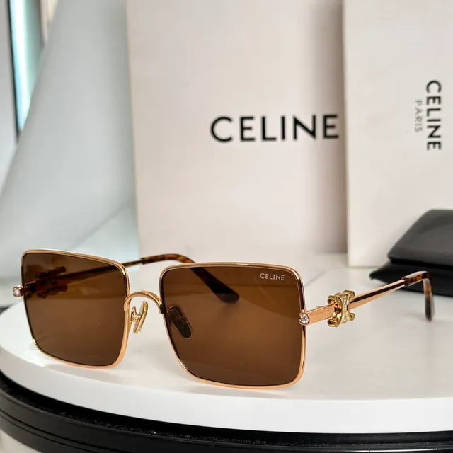 Celine Triomphe Gold Brown Square Frame Double Bridge Sunglasses 6