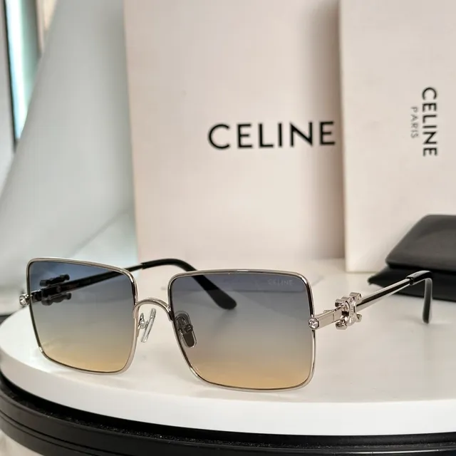 Celine Triomphe Gold Brown Square Frame Double Bridge Sunglasses 7
