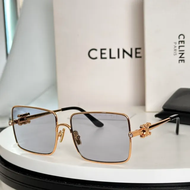 Celine Triomphe Gold Brown Square Frame Double Bridge Sunglasses 8