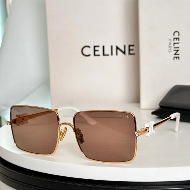 Celine Triomphe Gold Brown Square Frame Double Bridge Sunglasses 9