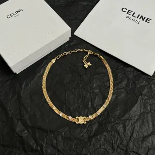 Celine Triomphe choker en maille transparente doré orné de cristaux