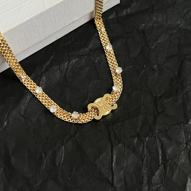 Celine Triomphe choker en maille transparente doré orné de cristaux 3