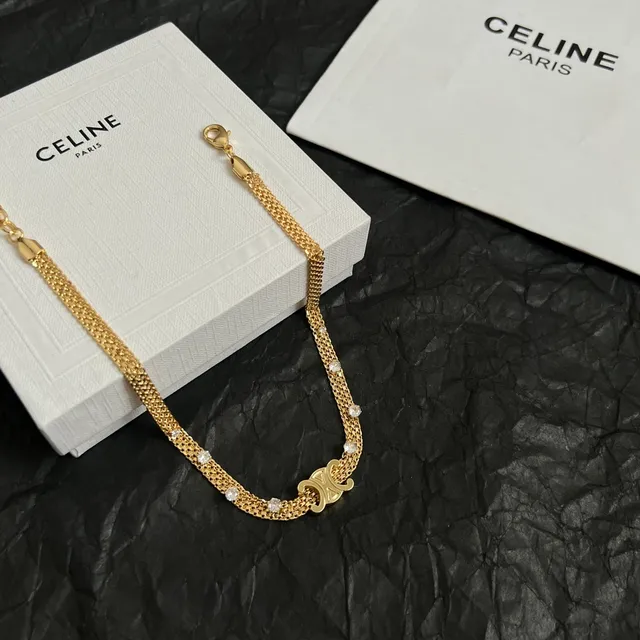 Celine Triomphe choker en maille transparente doré orné de cristaux 6