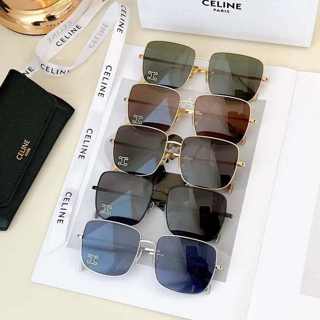Celine Triomphe Square Gold-Tone Crystal-Embellished Sunglasses 4