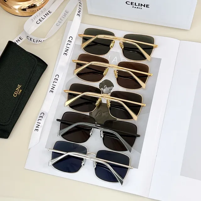 Celine Triomphe Square Gold-Tone Crystal-Embellished Sunglasses 5