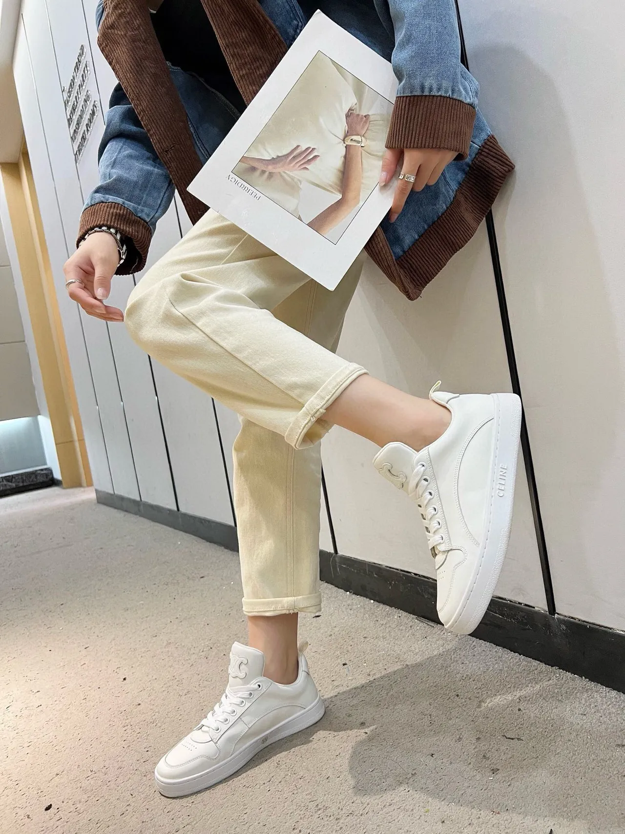 Celine White Monochrome Smooth Leather Upper Lifestyle Sneakers 8