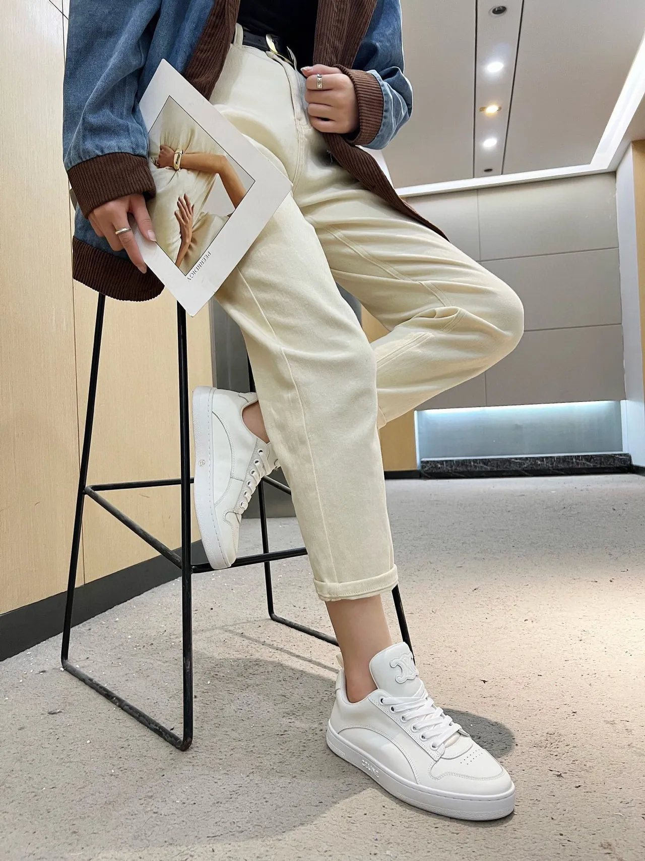 Celine White Monochrome Smooth Leather Upper Lifestyle Sneakers 9