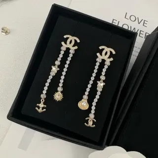 Chanel Asymmetrical Crystal-Chain Nautical Motif Earrings