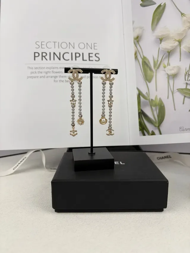 Chanel Boucles d'oreilles Asymétriques Chaîne de Cristal Motif Nautique 3