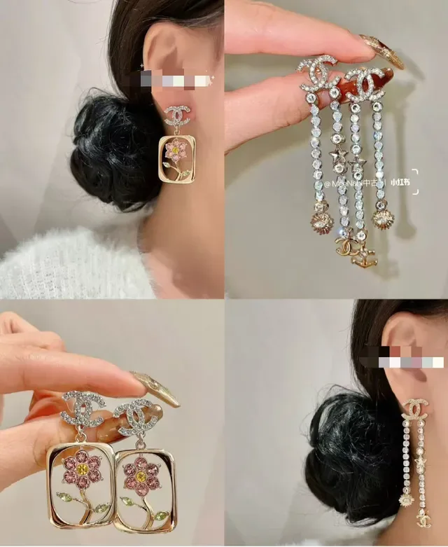 Chanel Boucles d'oreilles Asymétriques Chaîne de Cristal Motif Nautique 7