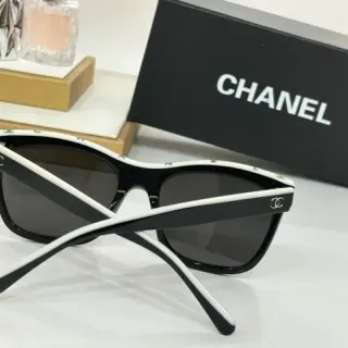 Chanel Black and White Acetate Double-Bar Sunglasses