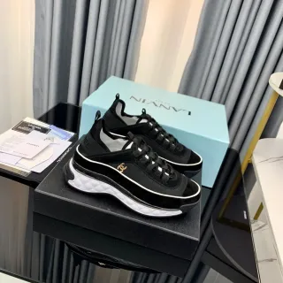 Chanel 黑白 绗缝 中底 网面麂皮 厚底运动鞋