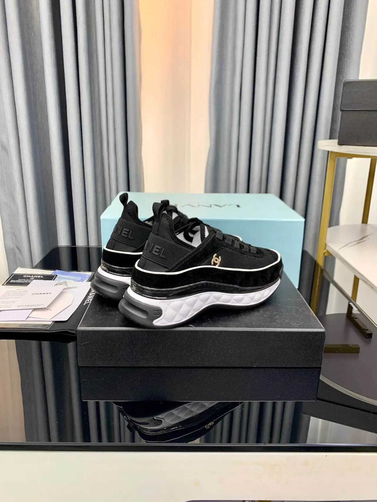 Chanel Black White Quilted Midsole Mesh-Suede Upper Chunky Sneakers 2